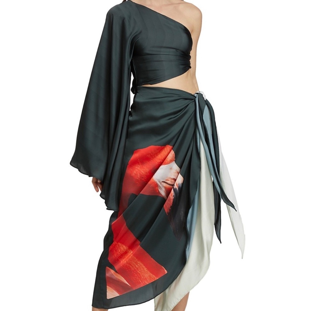 Fe Noel Dress Flamingo Print One Shoulder Dress